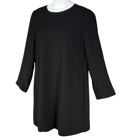Talbots Womens 16 Black Shift Dress Long Sleeve Rhinestone Cuff Buttons Elegant - Picture 9 of 16